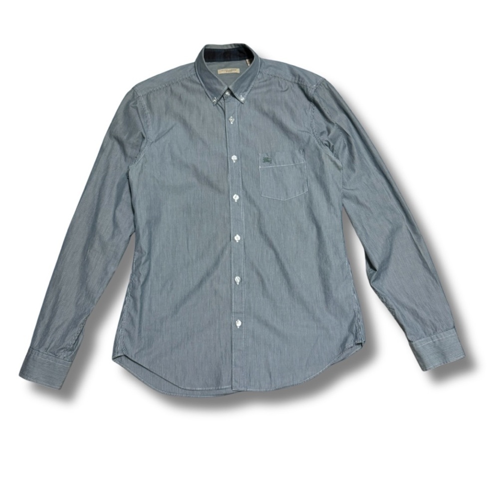 144 BURBERRY Men's Slim Fit Striped Cotton Shirt - Green/White, Medium